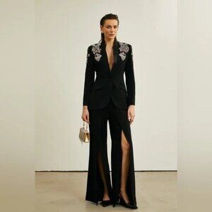 Peekskill Embellished Blazer and Split Pant Set in Black New, Size M